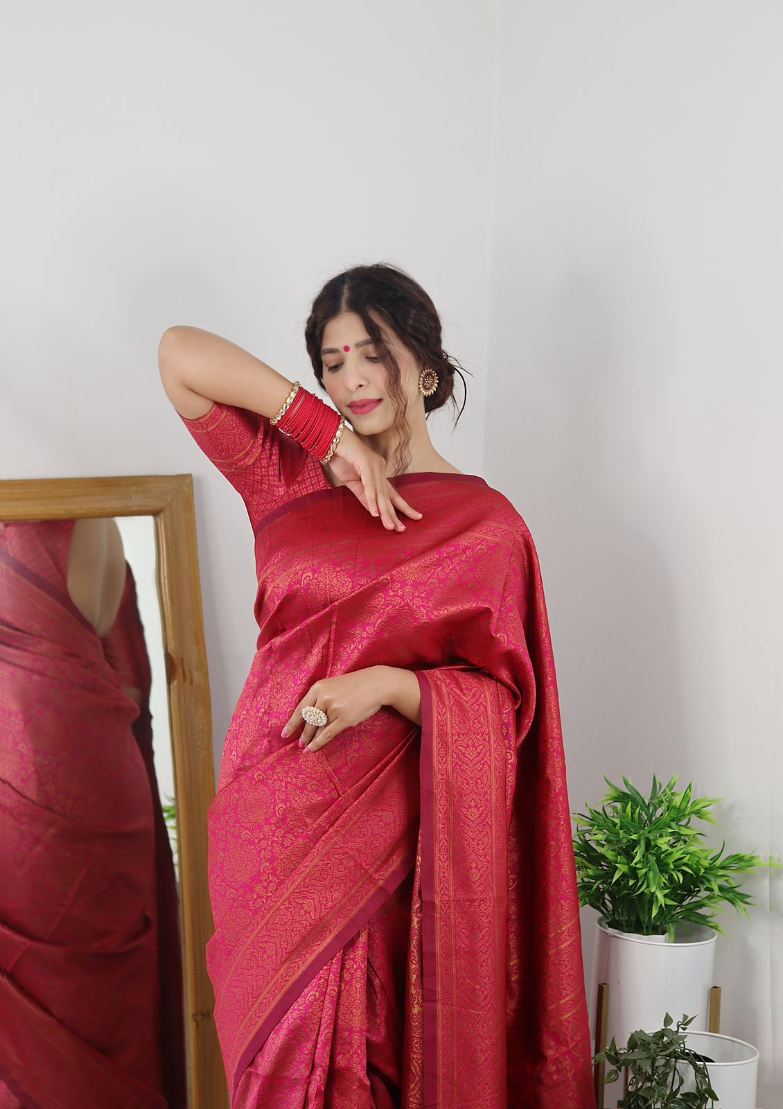 Amazing Dark Pink Soft Banarasi Silk Saree With Trendy Blouse Piece - Colorful Saree