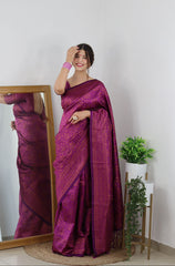 Precious Purple Soft Banarasi Silk Saree With Lovely Blouse Piece - Colorful Saree