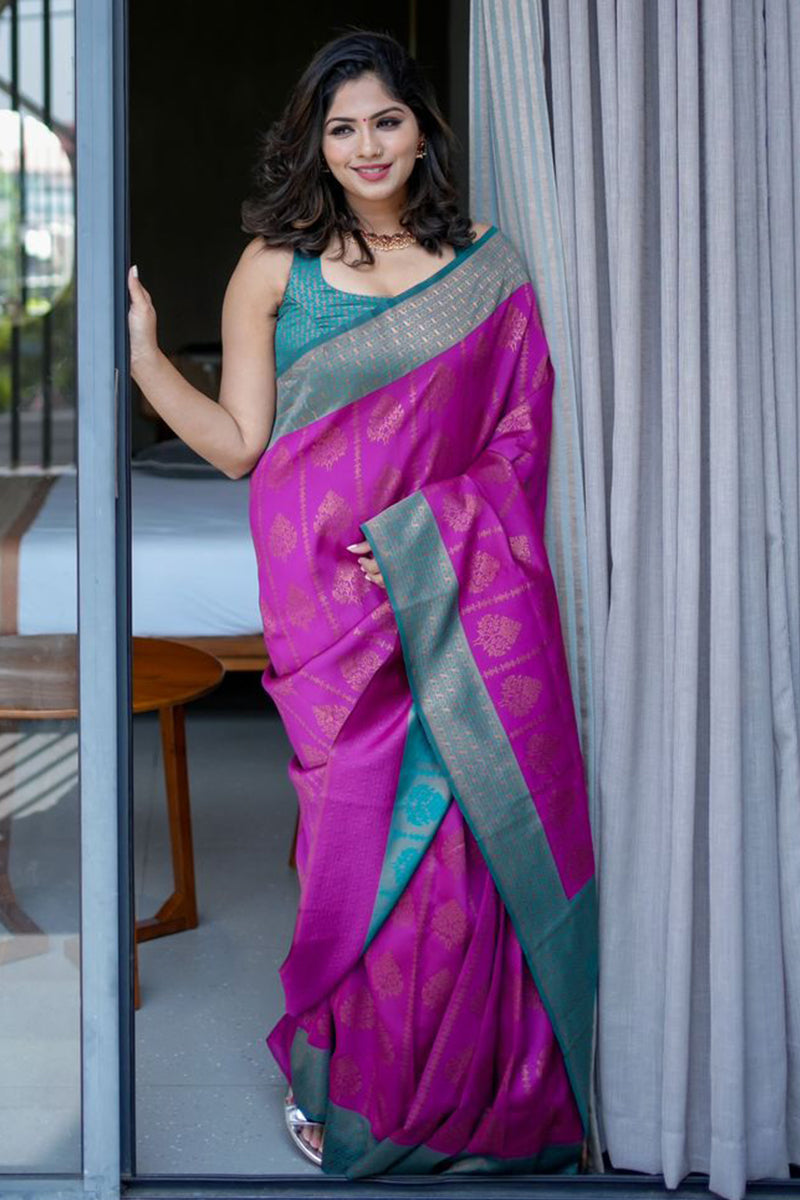 Conflate Purple Soft Banarasi Silk Saree With Stunner Blouse Piece - Colorful Saree