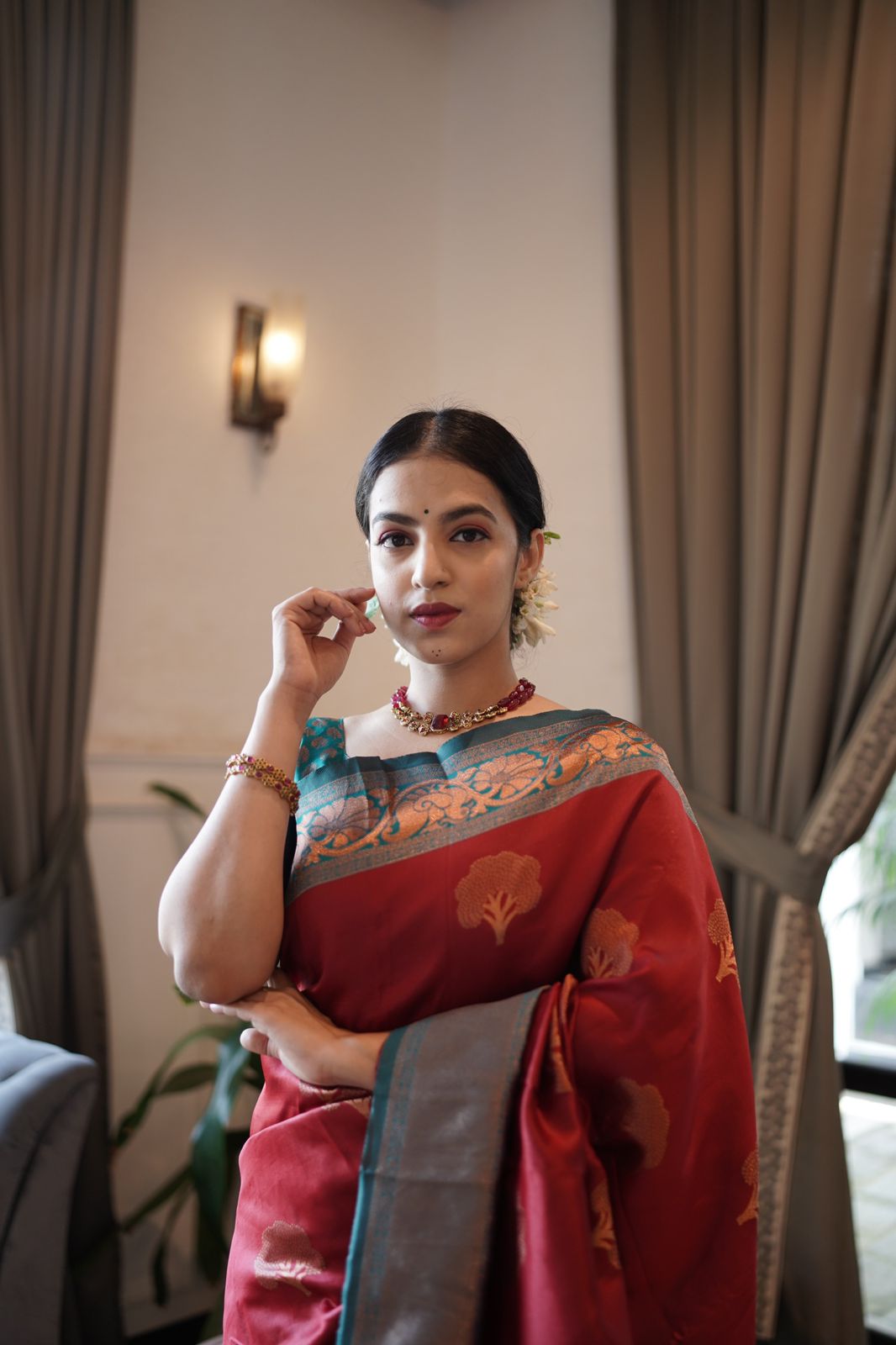 Dalliance Maroon Soft Banarasi Silk Saree With Moiety Blouse Piece - Colorful Saree