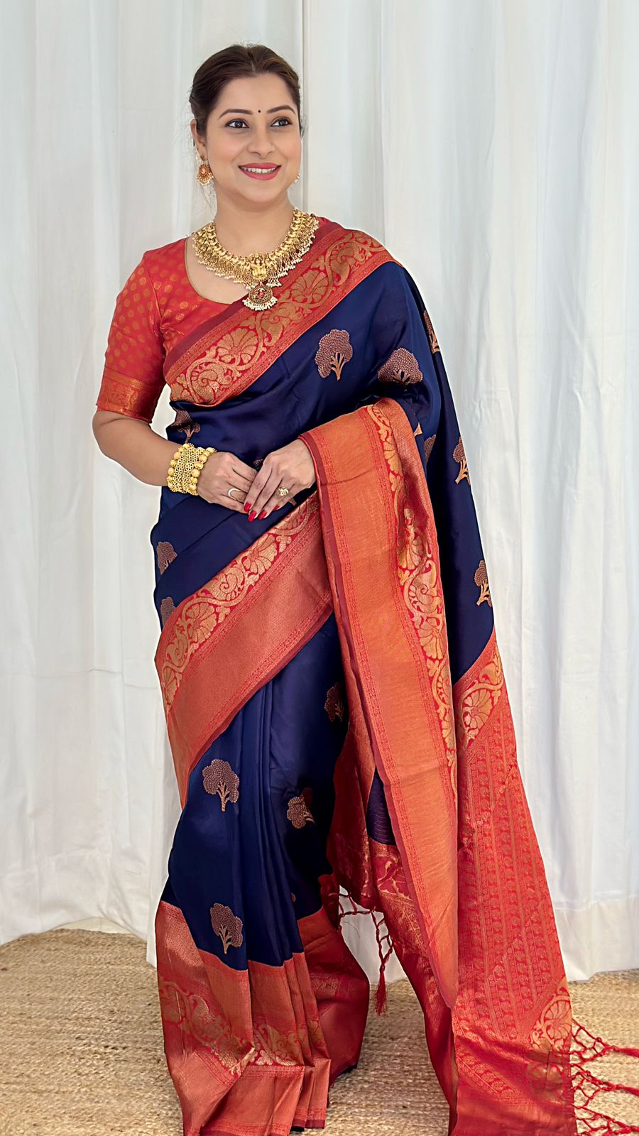 Panoply Navy Blue Soft Banarasi Silk Saree With Moiety Blouse Piece - Colorful Saree