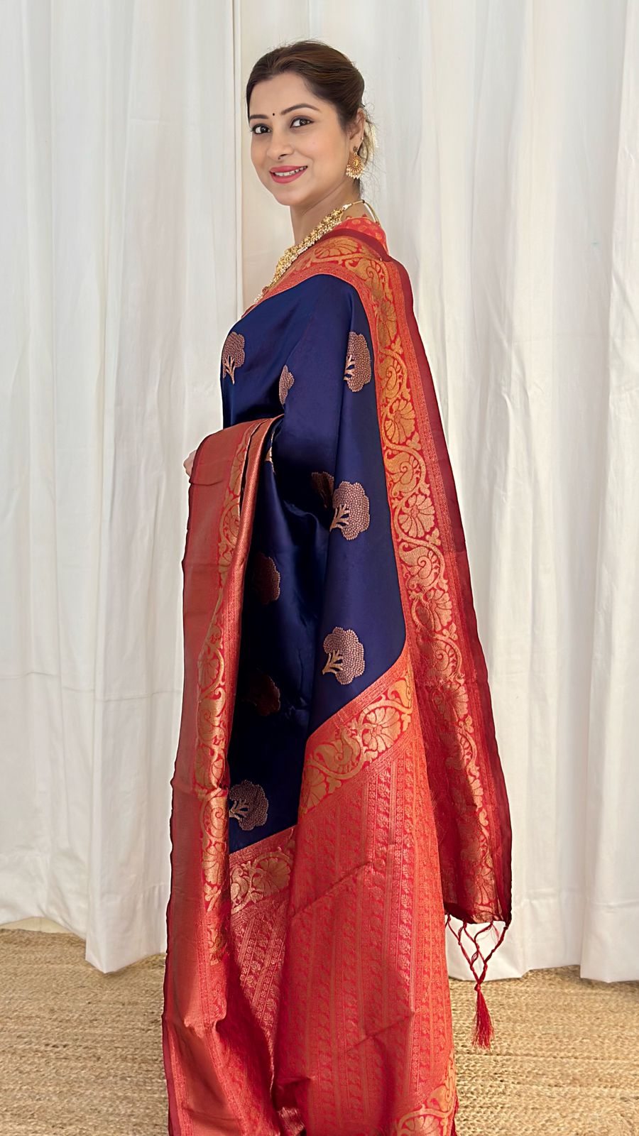 Panoply Navy Blue Soft Banarasi Silk Saree With Moiety Blouse Piece - Colorful Saree