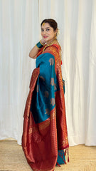 Artistic Rama Soft Banarasi Silk Saree With Moiety Blouse Piece - Colorful Saree