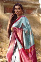 Glowing Sky Soft Banarasi Silk Saree With Girlish Blouse Piece - Colorful Saree