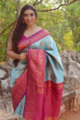 Glowing Sky Soft Banarasi Silk Saree With Girlish Blouse Piece - Colorful Saree