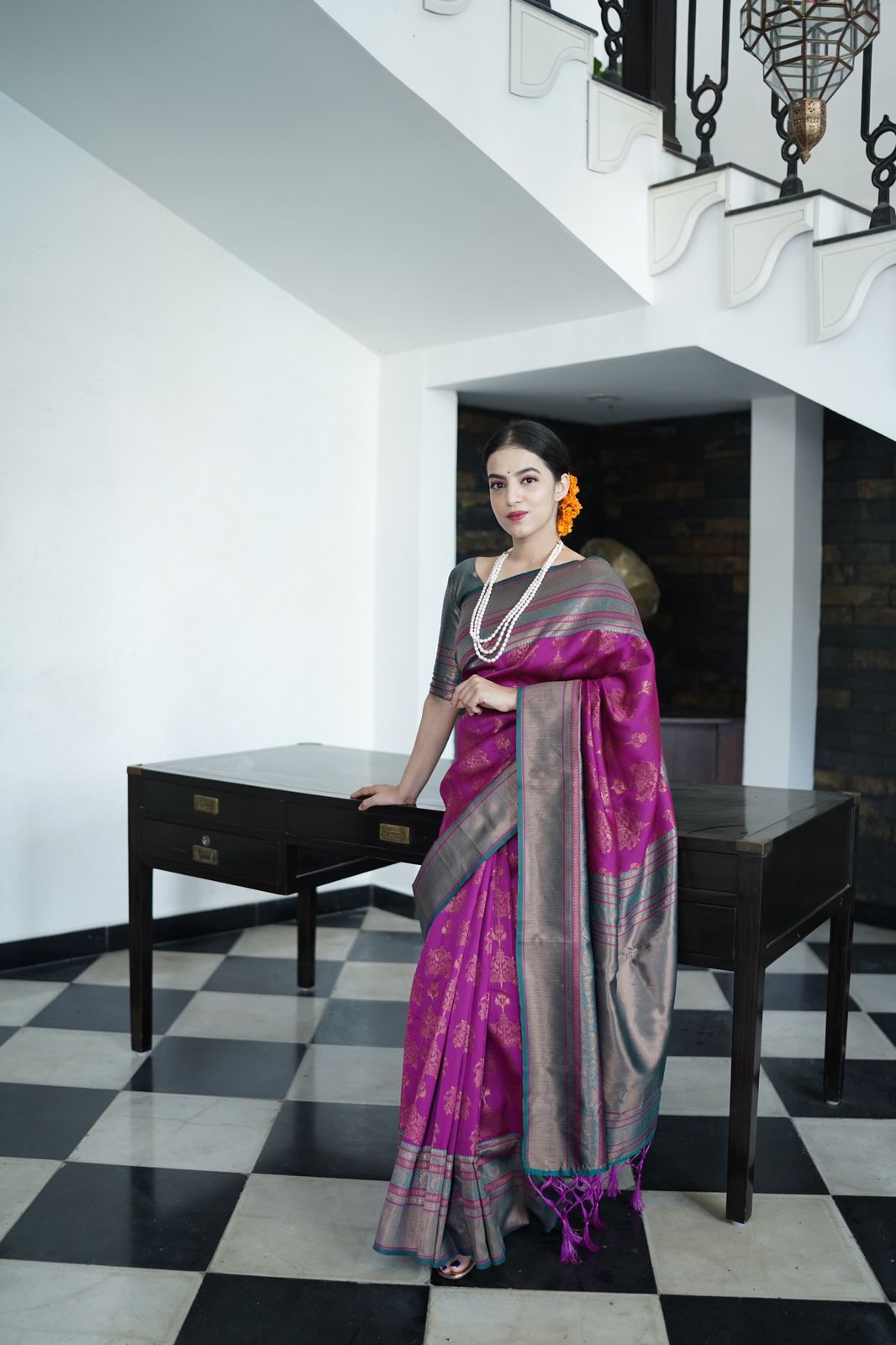 Snappy Purple Soft Banarasi Silk Saree With Magnetic Blouse Piece - Colorful Saree