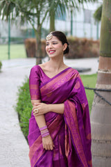 Tremendous Purple Soft Banarasi Silk Saree With Sizzling Blouse Piece - Colorful Saree