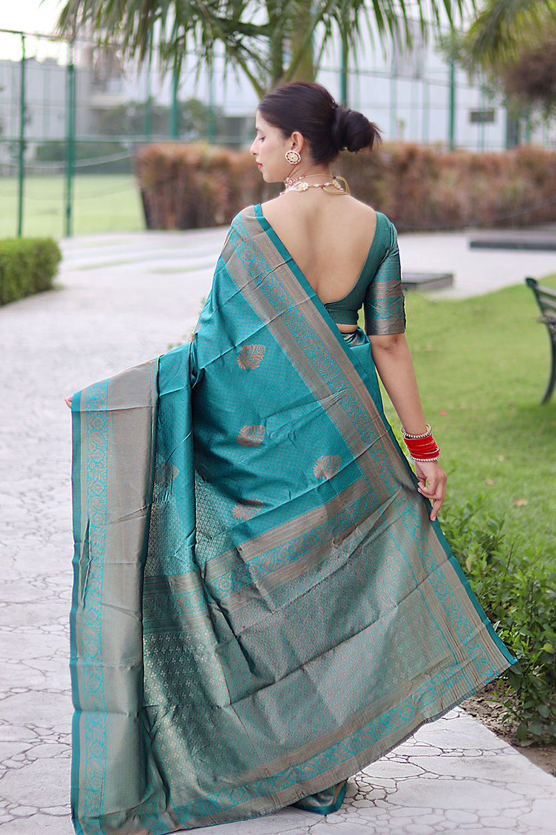 Luxuriant Rama Soft Banarasi Silk Saree With Alluring Blouse Piece - Colorful Saree