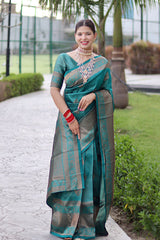 Luxuriant Rama Soft Banarasi Silk Saree With Alluring Blouse Piece - Colorful Saree
