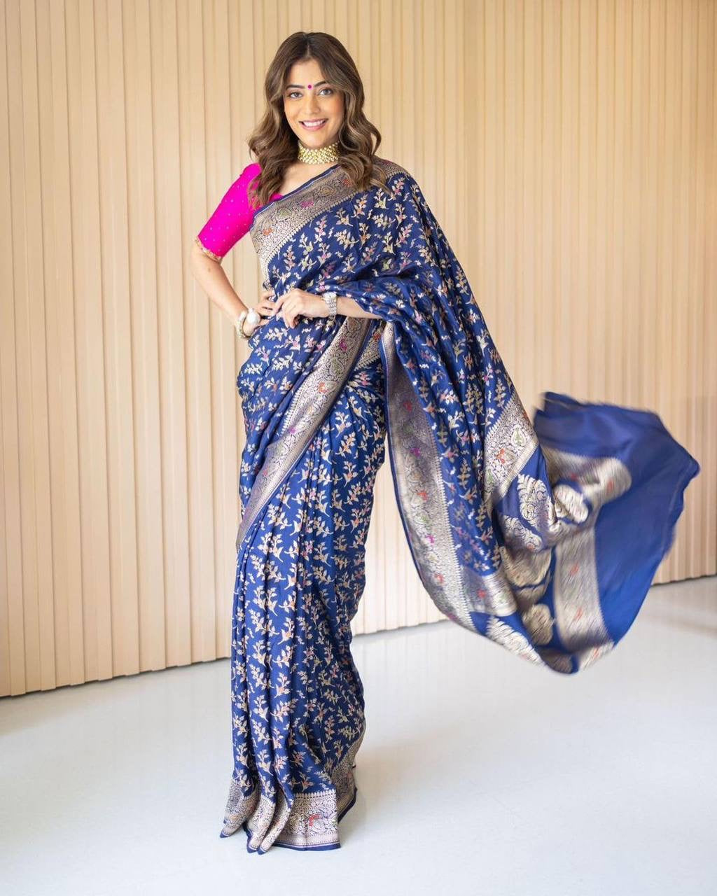 Lovely Blue Soft Banarasi Silk Saree With Beautiful Blouse Piece - Colorful Saree