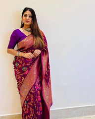Blooming Purple Soft Banarasi Silk Saree With Staring Blouse Piece - Colorful Saree