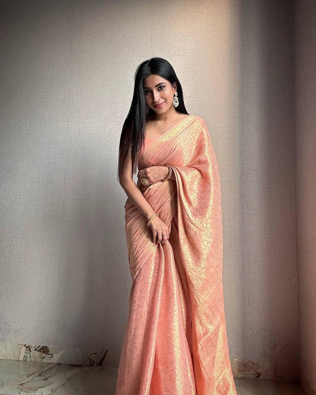 Unique Baby Pink Soft Silk Saree With Staring Blouse Piece - Colorful Saree