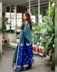 Outstanding Rama Soft Silk Saree With Snazzy Blouse Piece - Colorful Saree