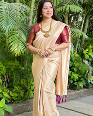 Fantabulous Cream Soft Silk Saree With Tempting Blouse Piece - Colorful Saree