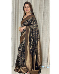 Magnificat Black Soft Banarasi Silk Saree With Prodigal Blouse Piece - Colorful Saree