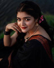Proficient Black Soft Banarasi Silk Saree With Tremendous louse Piece - Colorful Saree