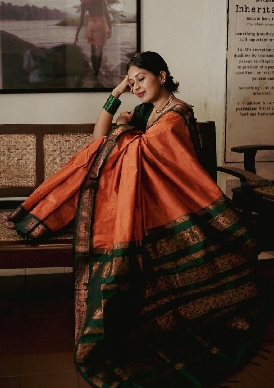 Prominent Orange Soft Banarasi Silk Saree With Flamboyant Blouse Piece - Colorful Saree