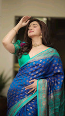 Delightful Blue Soft Banarasi Silk Saree With Prettiest Blouse Piece - Colorful Saree