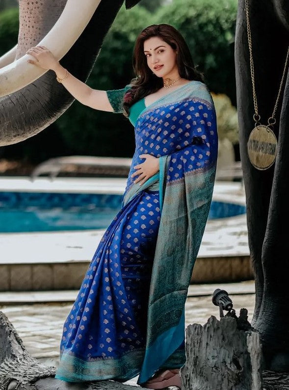 Delightful Blue Soft Banarasi Silk Saree With Prettiest Blouse Piece - Colorful Saree