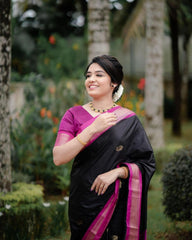 Captivating Black Soft Banarasi Silk Saree With Girlish Blouse Piece - Colorful Saree