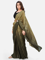 Amazeballs Olive Green Ready to Wear Saree With Metal Belt - Colorful Saree