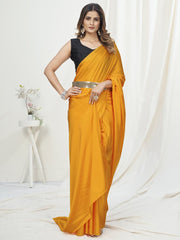 Apricot Orange Ready to Wear One Minute Saree In Satin Silk - Colorful Saree