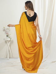 Apricot Orange Ready to Wear One Minute Saree In Satin Silk - Colorful Saree