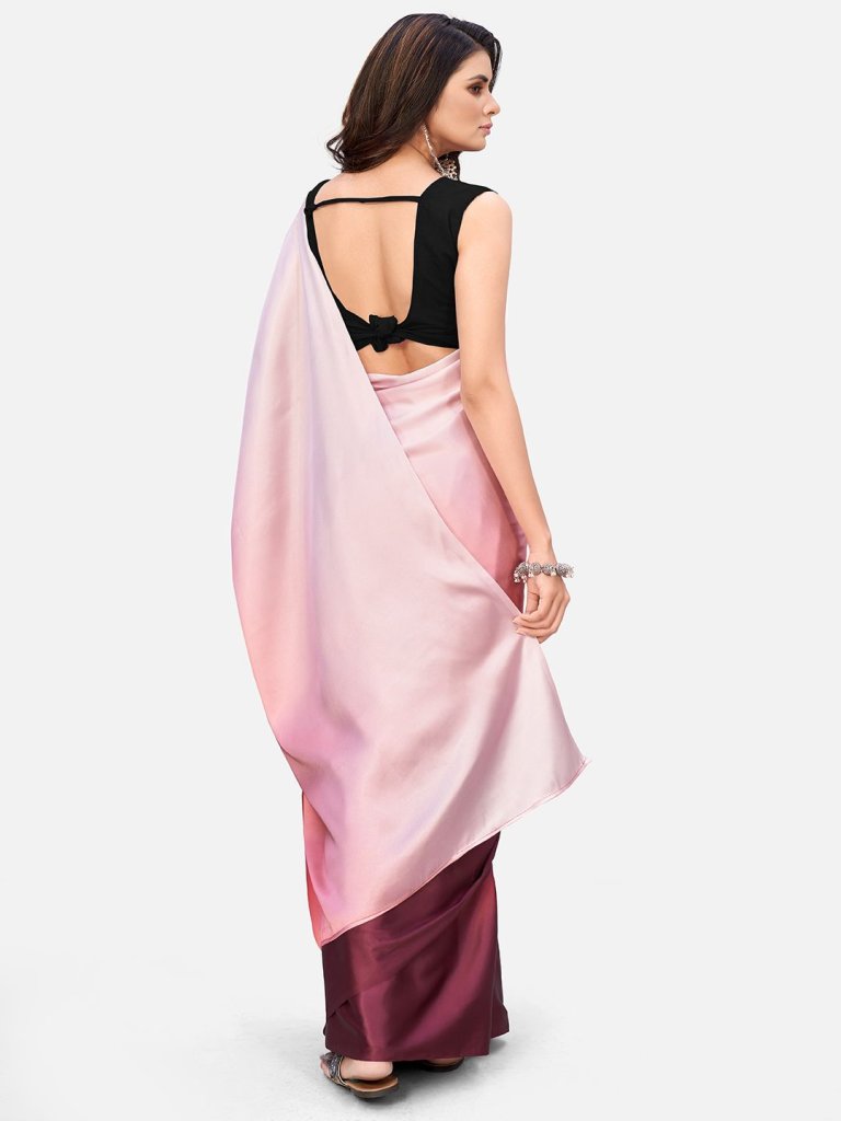 Awesome Pink and Burgundy Satin Ready to wear Saree - Colorful Saree