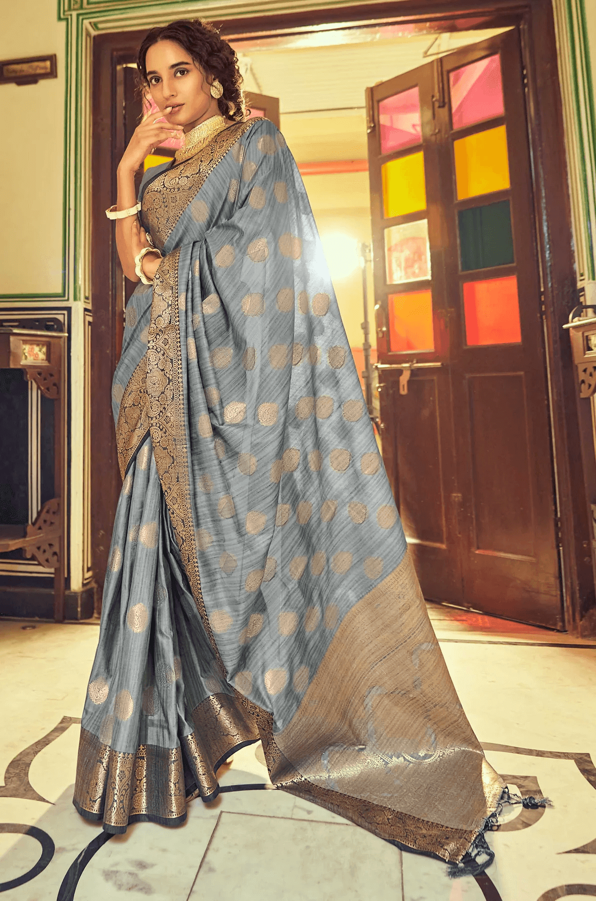 Improbable Grey Soft Banarasi Silk Saree With Stunning Blouse Piece - Colorful Saree