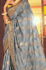 Improbable Grey Soft Banarasi Silk Saree With Stunning Blouse Piece - Colorful Saree