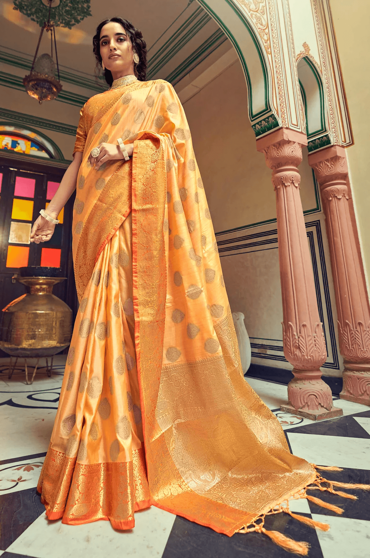 Scrumptious Orange Soft Banarasi Silk Saree With Phenomenal Blouse Piece - Colorful Saree