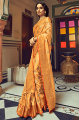 Scrumptious Orange Soft Banarasi Silk Saree With Phenomenal Blouse Piece - Colorful Saree