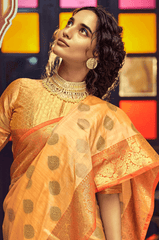 Scrumptious Orange Soft Banarasi Silk Saree With Phenomenal Blouse Piece - Colorful Saree