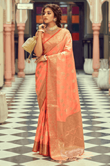 Luxuriant Peach Soft Banarasi Silk Saree With Adorable Blouse Piece - Colorful Saree