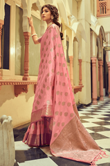 Incredible Pink Soft Banarasi Silk Saree With Hypnotic Blouse Piece - Colorful Saree