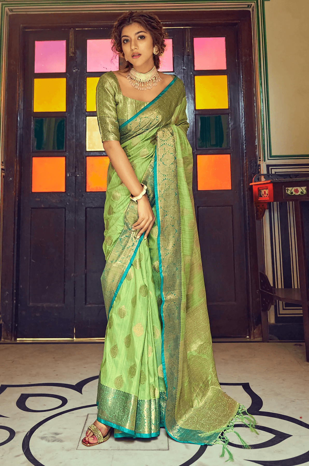 Devastating Pista Soft Banarasi Silk Saree With Majesty Blouse Piece - Colorful Saree