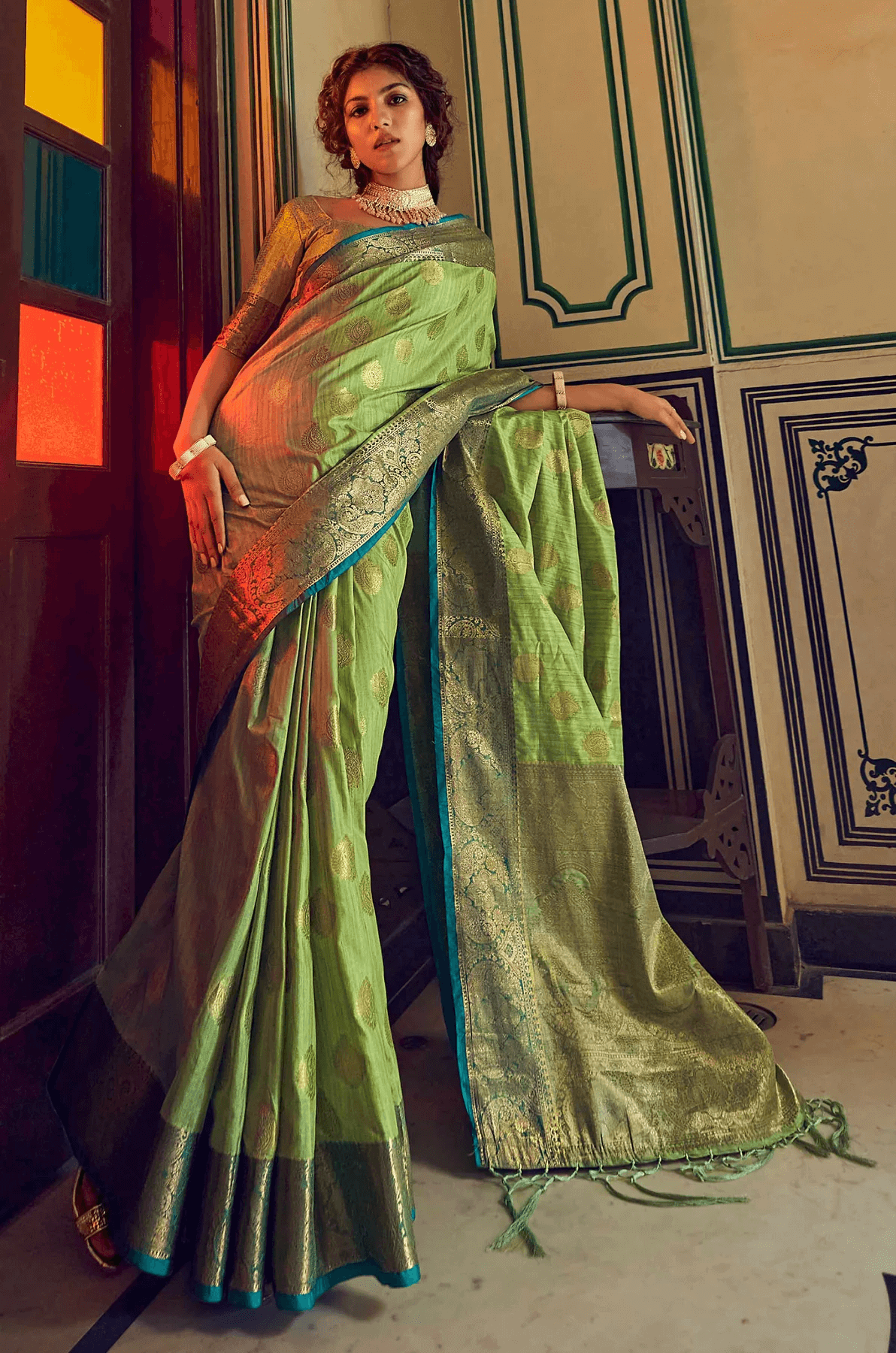 Devastating Pista Soft Banarasi Silk Saree With Majesty Blouse Piece - Colorful Saree