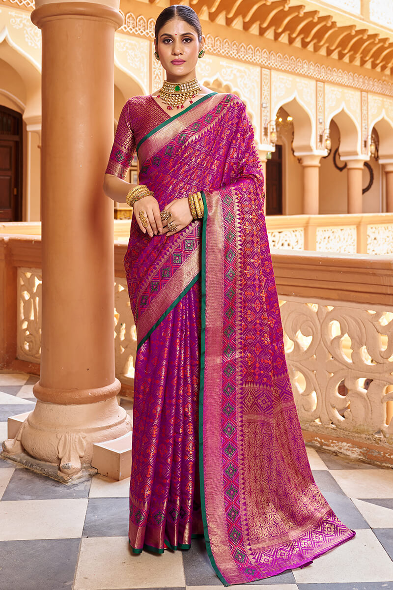 Quintessential Purple Soft Patola Silk Saree With Gossamer Blouse Piece - Colorful Saree