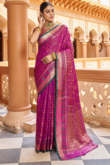 Quintessential Purple Soft Patola Silk Saree With Gossamer Blouse Piece - Colorful Saree