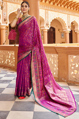 Quintessential Purple Soft Patola Silk Saree With Gossamer Blouse Piece - Colorful Saree