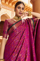 Quintessential Purple Soft Patola Silk Saree With Gossamer Blouse Piece - Colorful Saree