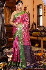 Elegant Dark Pink Organza Silk Saree With Precious Blouse Piece - Colorful Saree