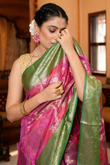 Elegant Dark Pink Organza Silk Saree With Precious Blouse Piece - Colorful Saree