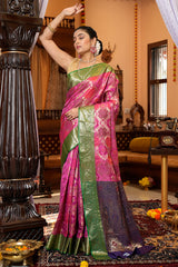 Elegant Dark Pink Organza Silk Saree With Precious Blouse Piece - Colorful Saree