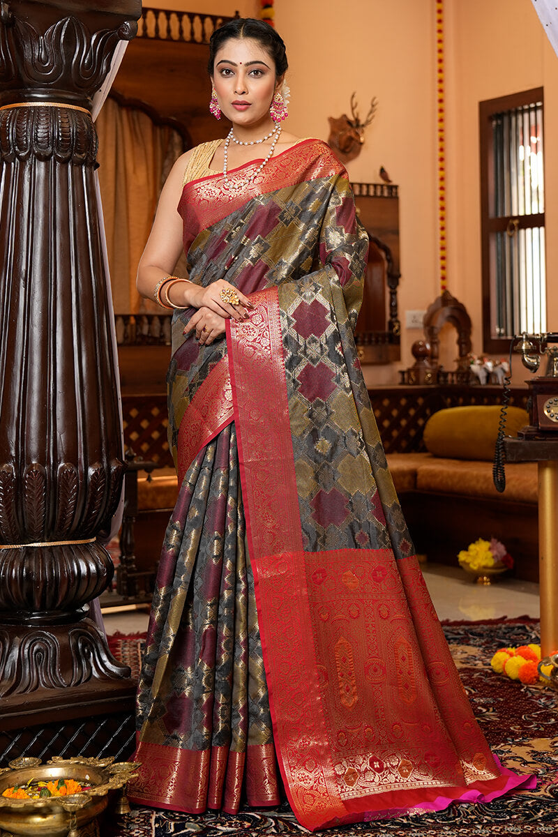 Precious Green Organza Silk Saree With Energetic Blouse Piece - Colorful Saree