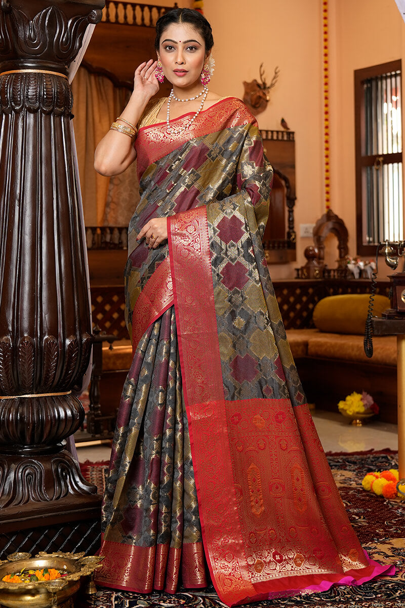 Precious Green Organza Silk Saree With Energetic Blouse Piece - Colorful Saree