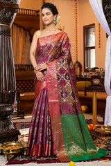 Groovy Purple Organza Silk Saree With Designer Blouse Piece - Colorful Saree