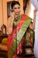 Desirable Red Organza Silk Saree With Exquisite Blouse Piece - Colorful Saree