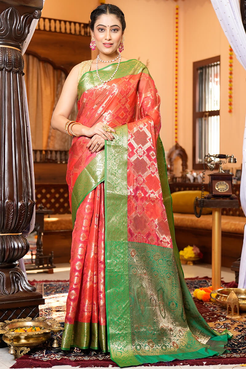 Desirable Red Organza Silk Saree With Exquisite Blouse Piece - Colorful Saree
