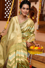 A glam Mehndi Organza Silk Saree With Super Blouse Piece - Colorful Saree
